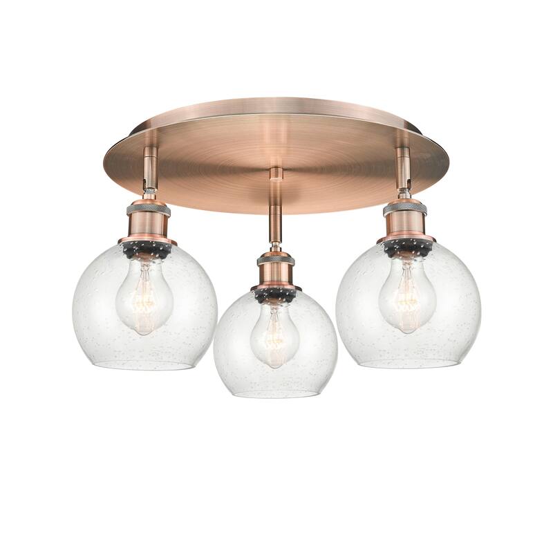 Innovations Lighting Athens - 3 Light 18" Flush Mount - Antique Copper/Seedy