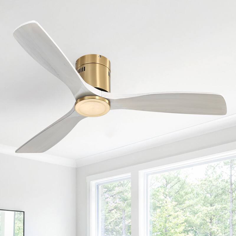 Sofucor 52 Inch Solid Wood Flush Mount Indoor Ceiling Fan without Light,Remote Control,Retractable Blades,Smart Optional