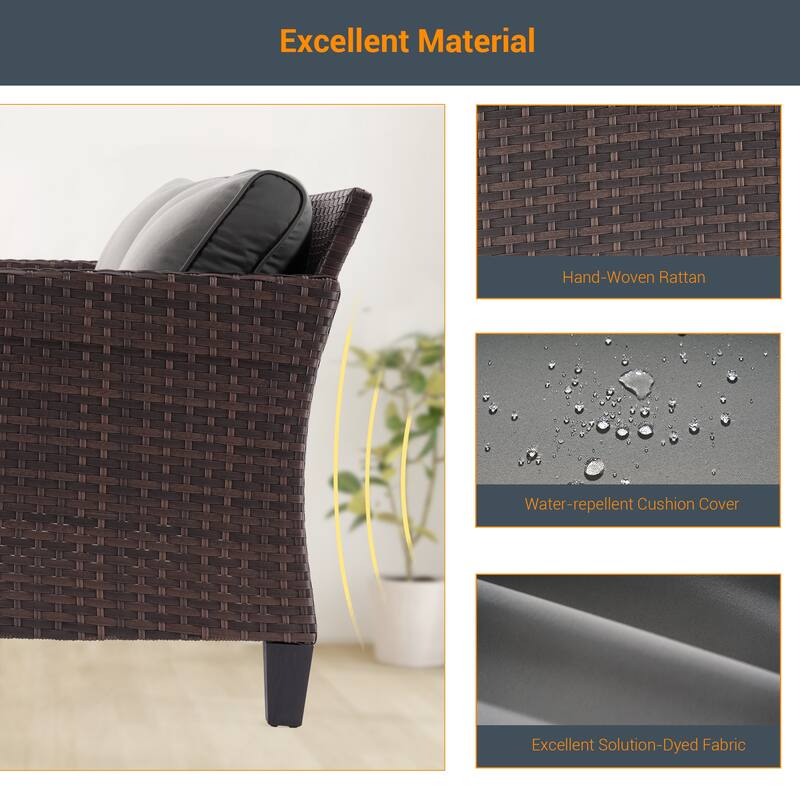 Livoosun 8 Pieces Patio Sofa with 28'' Fire Table Set, PE Wicker, Wide Armrests High Back Sofa Chair Design for Lawn, Patio