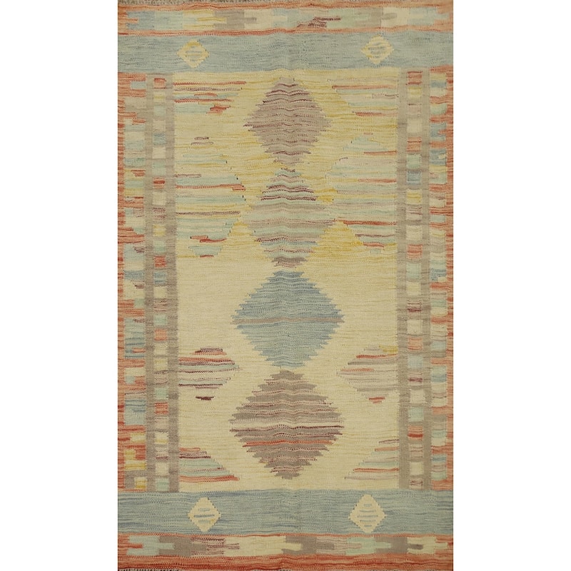 Hand Woven Oriental 100% Wool Carpet Southwestern Tribal Multi-Colored Kilim Area Rug - 5' 4'' X 3' 3''