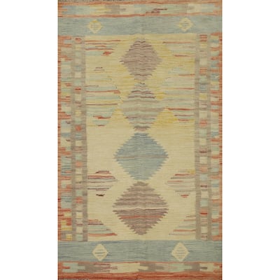Hand Woven Oriental 100% Wool Carpet Southwestern Tribal Multi-Colored Kilim Area Rug - 5' 4'' X 3' 3''