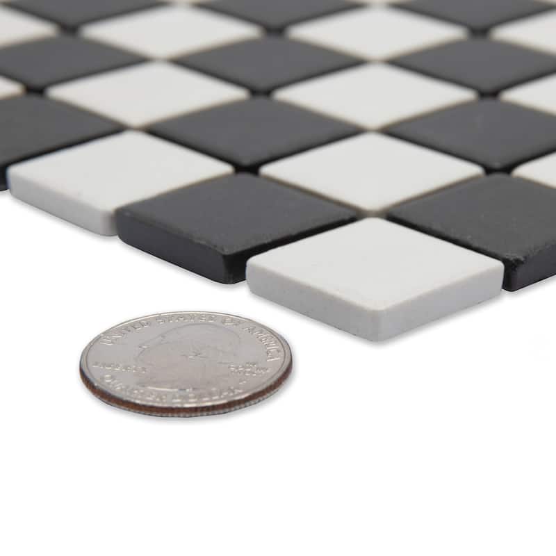 Merola Tile Gotham 1" Square Unglazed Black/White Checkerboard Porcelain Mosaic Floor & Wall Tile