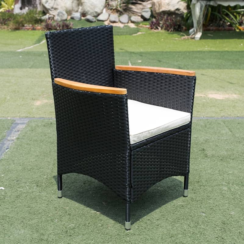 7 piece Outdoor Patio Wicker Dining Set Patio Wicker Furniture Dining Set w/Acacia Wood Top