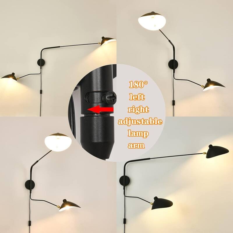 Modern Swing Arm Wall Sconce Plug in 2-Lights Black Wall Lights