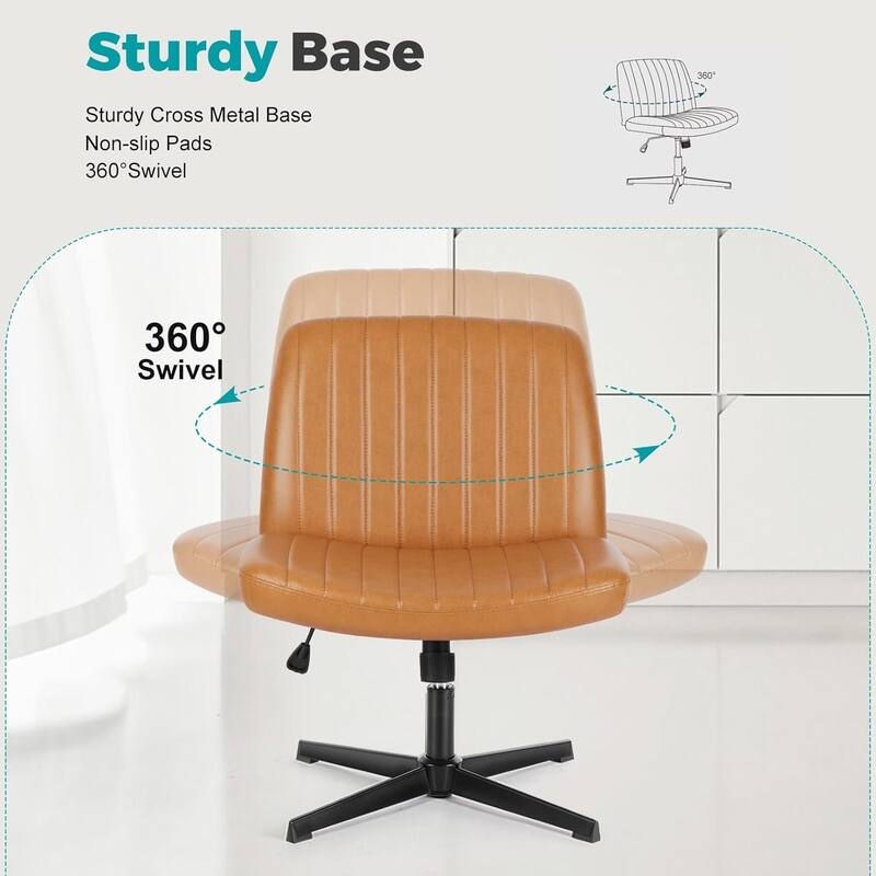 Cross Legged Armless Adjustable Swivel Padded Home Office Desk Chair No Wheels