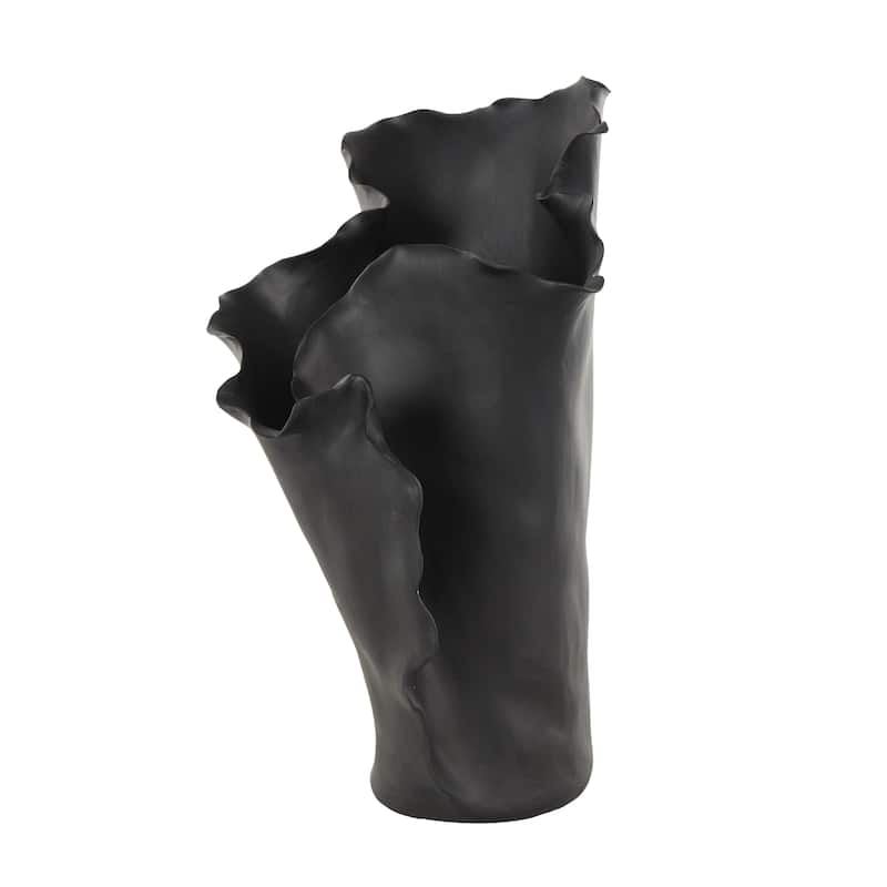 Ceramic Abstract Floral Inspired Vase with Wavy Folded Rim - White or Black - Roche River Decor