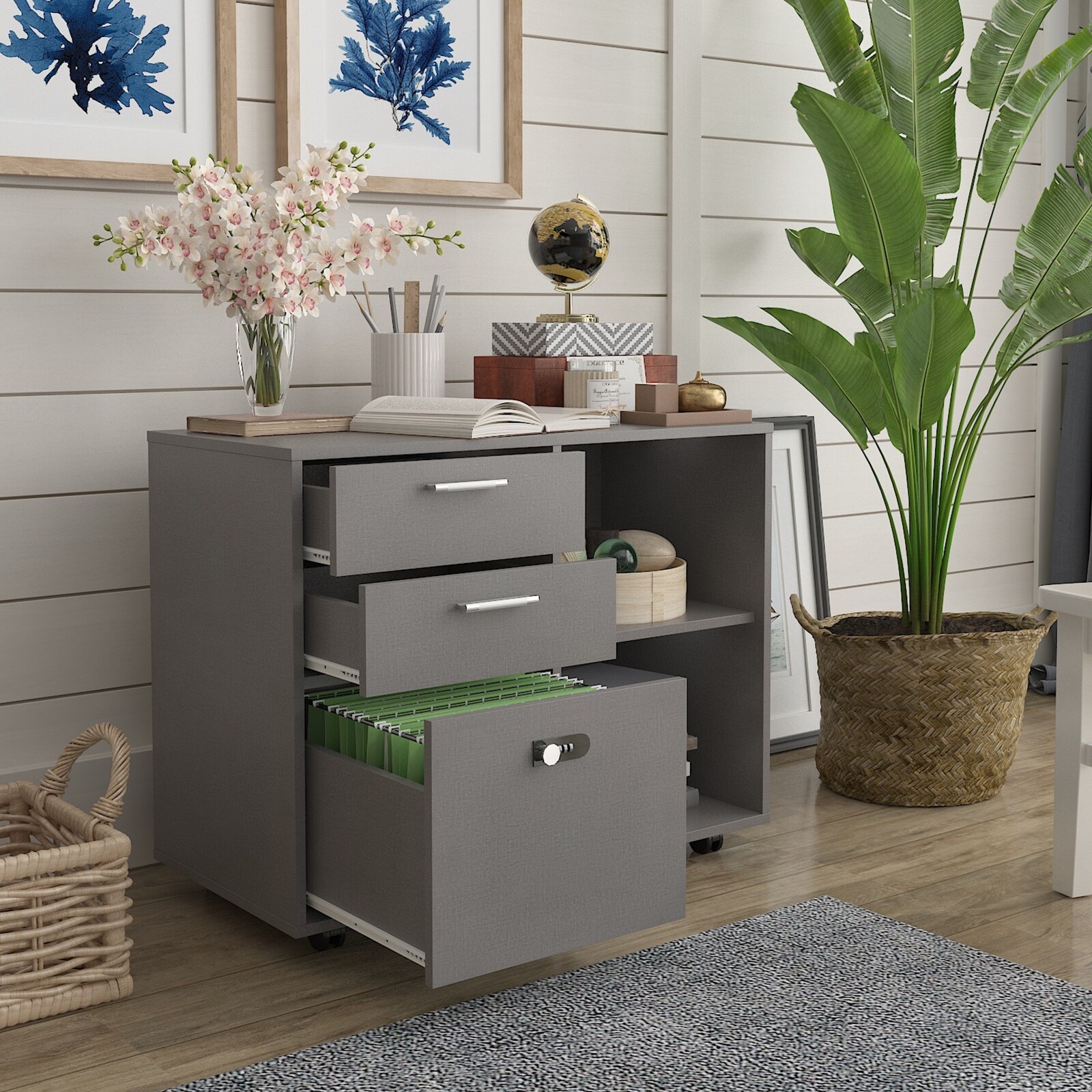 Wood file store cabinet with lock