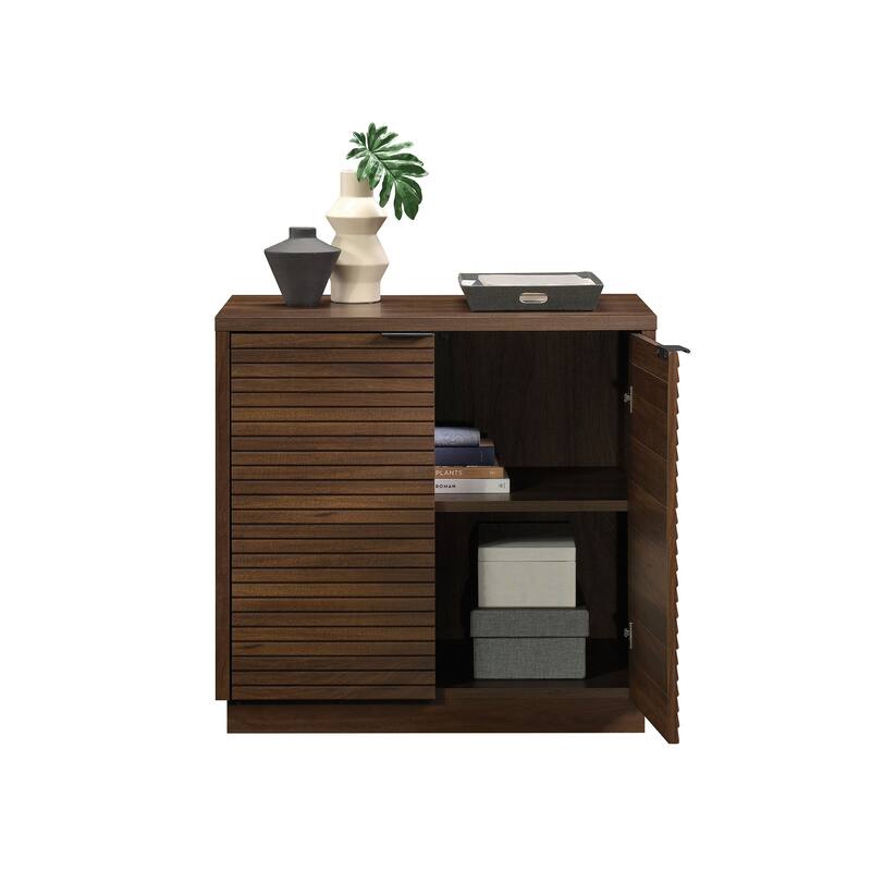 Anmytek Brown Slatted Door Storage Cabinet Modern Living Room and Dining Room Organizer
