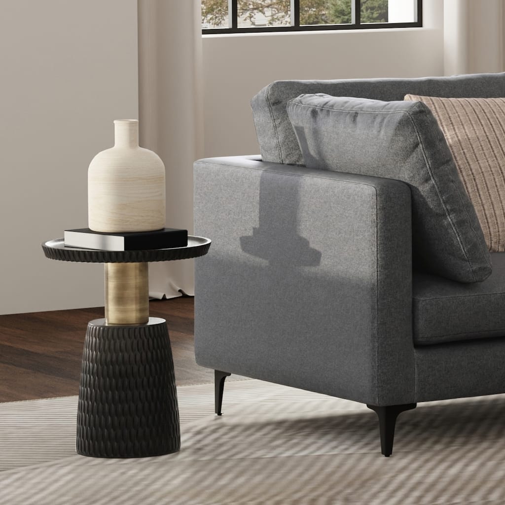 WYNDENHALL Violeta SOLID MANGO WOOD and Metal 16 inch Wide Round Contemporary Side Table in Black, Gold - 16" d x 16" w x 20" h