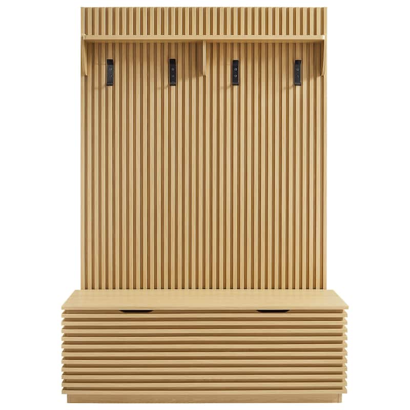 Render Fluted 3-in-1 Hall Tree With Storage Bench and Coat Rack