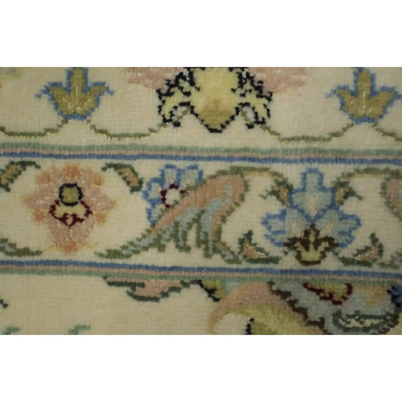 Hand Knotted Oriental Wool & Silk Carpet Traditional All-Over Beige & Ivories Tabriz Area Rug - 9' 5'' X 6' 3''