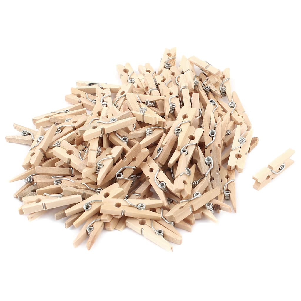 100 Pcs Wood Color 25mm Mini Wooden Photo Peg Clothespin Clothes Pin Craft Clip - Wood Color