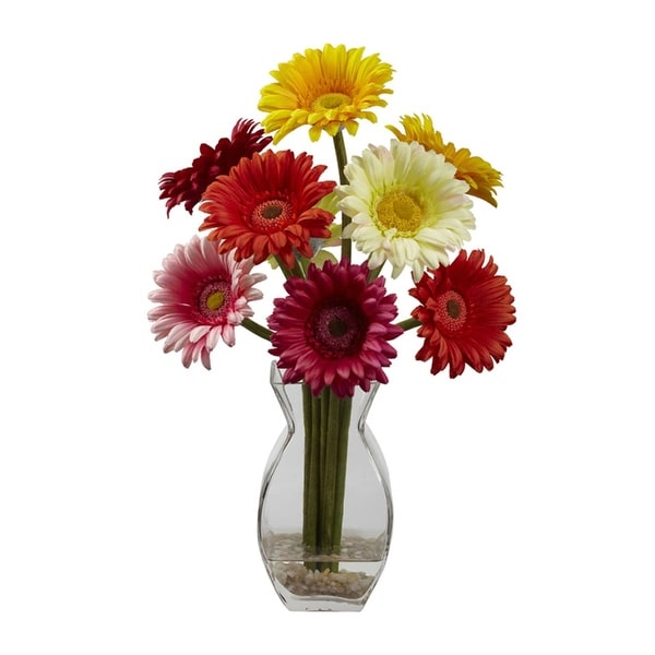 Nearly Natural Gerber Daisy with Vase Arrangement - orted