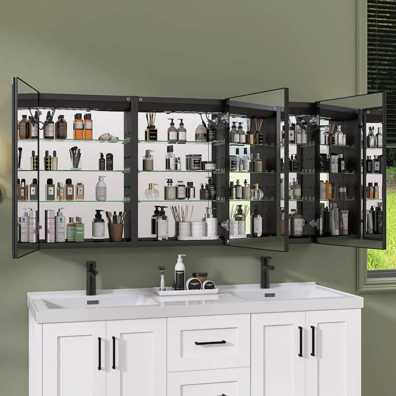 60'' W 30'' H Recessed Frameless Medicine Cabinet Mirror 9 Adjustable