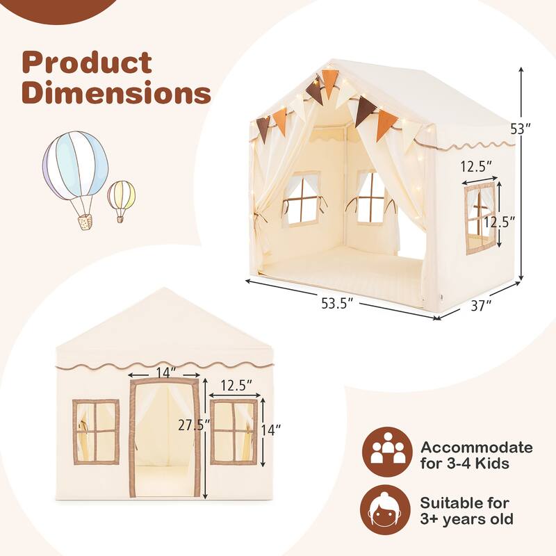 Gymax 3-4 Kids Large Play Tent House w/ 2 Opening Doors Star Lights &