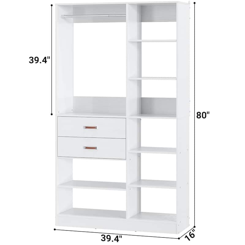 Vryon 40'' W Freestanding Closet System with 10 Storage Shelves and 2 Drawers and 1 Hanging Rods