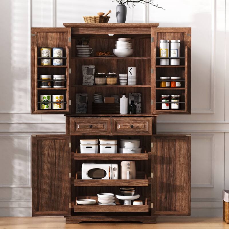 71" Tall Kitchen Pantry Cabinet Buffet Sideboard with Door Shelves & Drawers, Freestanding Cupboard Dining Room Storage Cabinet - Brown