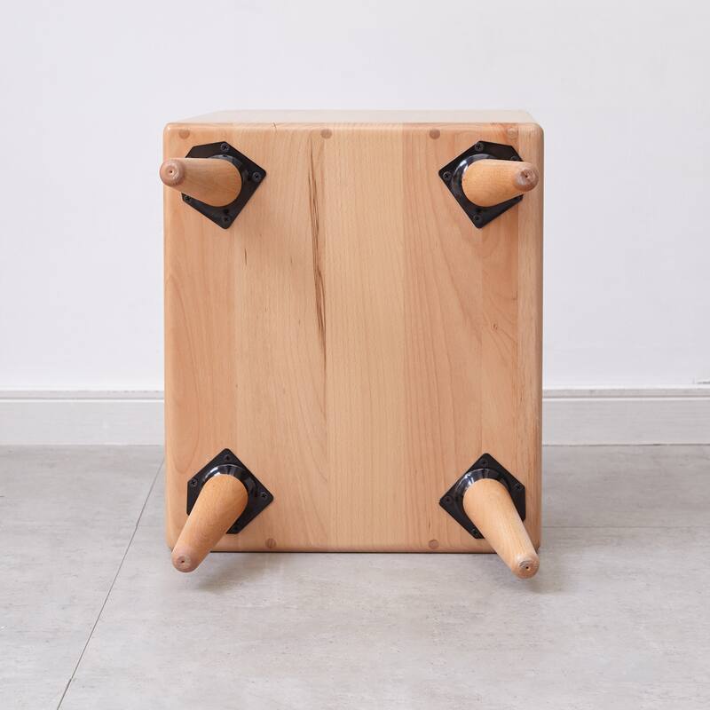 Small Nightstand with Open Storage Shelf, Coffee Table with Wooden Tabletop, Couch Side Table with Solid Wood Legs