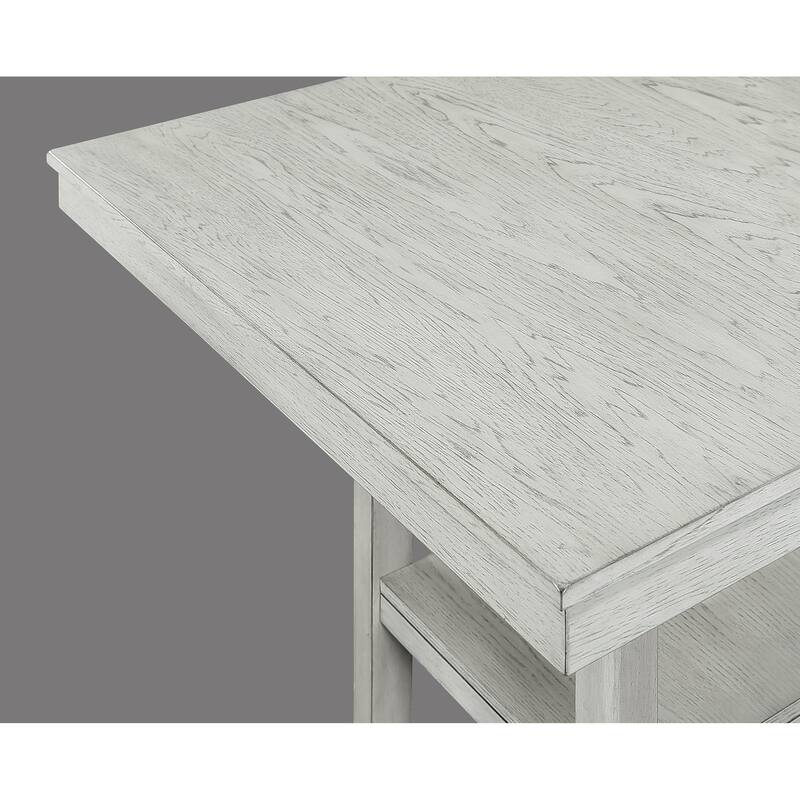 Rustic Farmhouse 5-Pc Counter Height Dining Set Square Table Wood Top Bottom Display Shelf Linen Look Fabric Upholstery