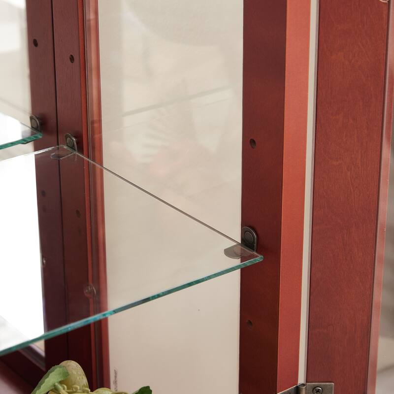 3-Tier Lighted Glass Display Curio Cabinet, China Cabinet with Glass Doors, Mirrored Back Panel & Adjustable Shelves