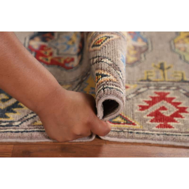 Geometric Kazak Oriental Runner Rug Hallway Handmade Wool Carpet - 2'0" x 5'11"