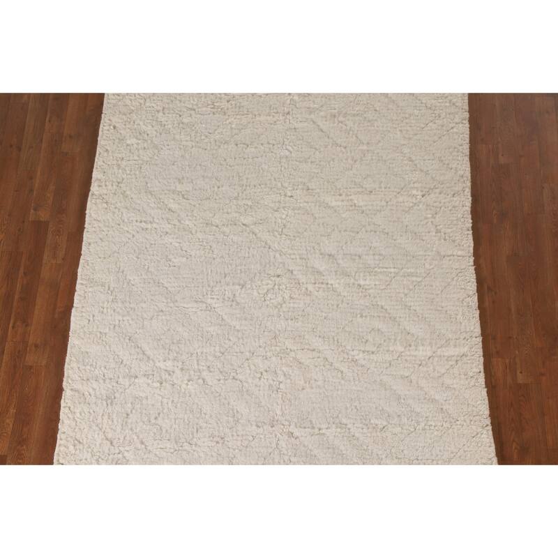 Earth Tone / Beige Moroccan Style Area Rug Hand-Knotted Wool Carpet - 5'3"x 7'6"