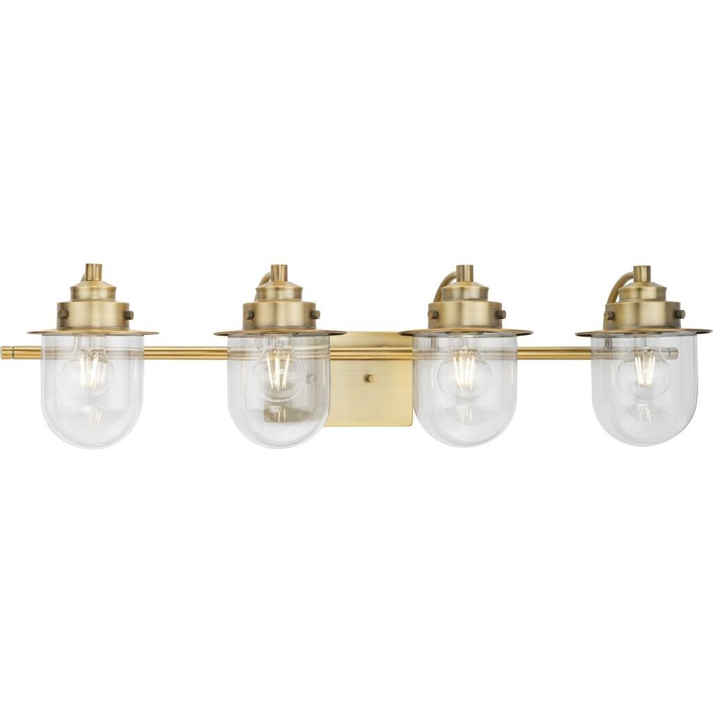 Northlake Collection Four-Light Vintage Brass Clear Glass Transitional Bath Light - 32.5 in x 7.5 in x 8 in