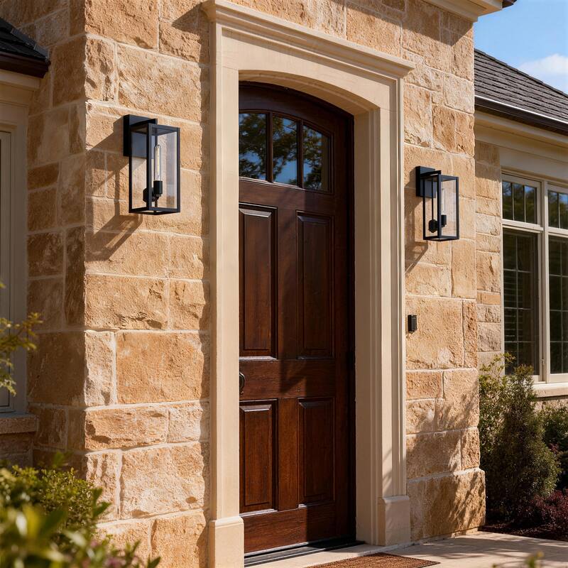 2 Pack Black Outdoor Lighting Wall Sconce with Clear Glass