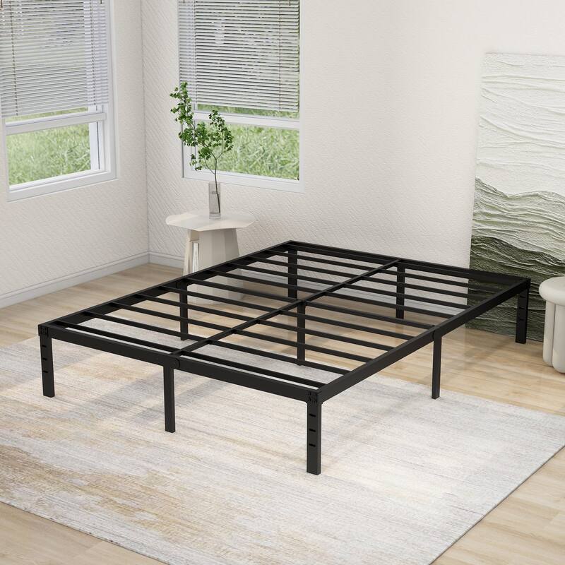 NNV 14" 3500 lbs Heavy Duty Bed Frame, Duty Steel Slat Metal Bed Frame - Black - King