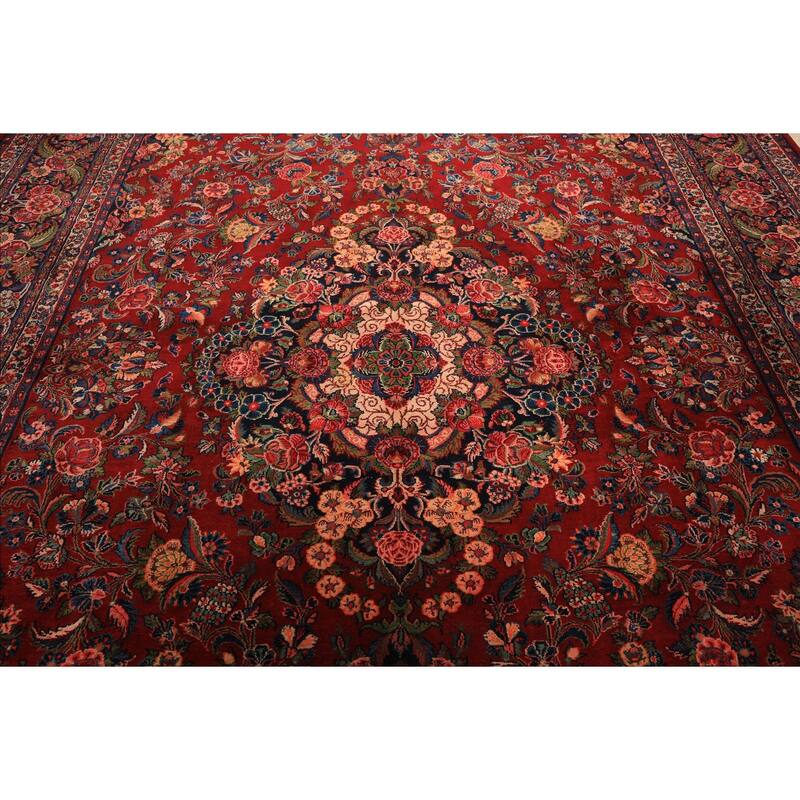 10'4''x15'5'' Hand Knotted Wool Red Taabriz Medallion Traditional Vintage Rug - 10' 4'' x 15' 5''