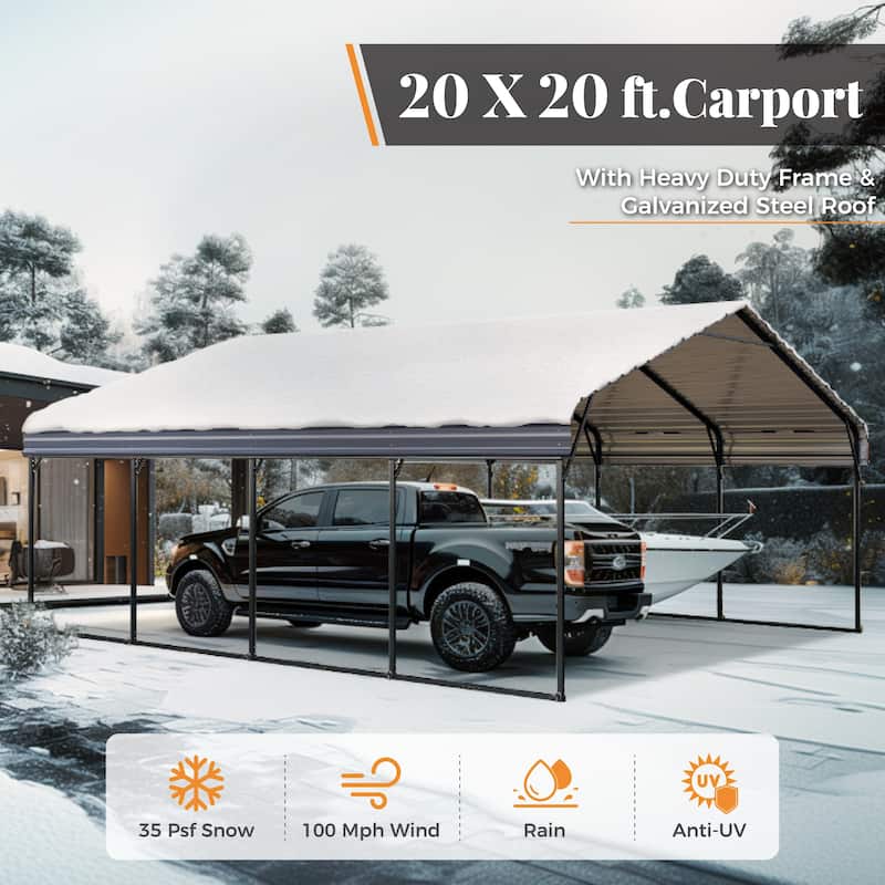 MAISON ARTS Heavy Duty Metal Carport with Galvanized Steel Roof for Cars, Boats, and Tractors