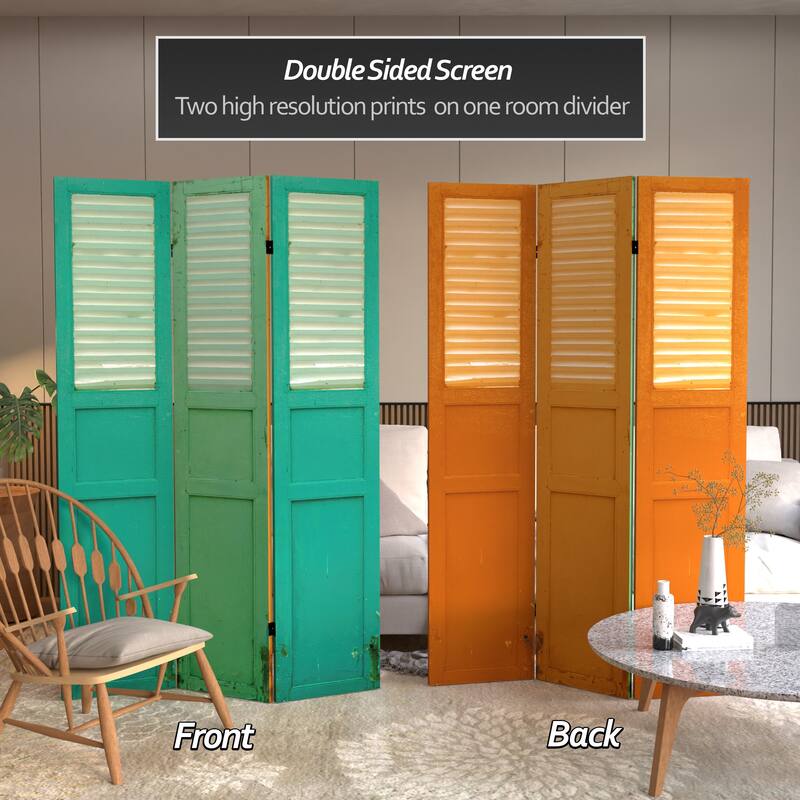6 ft. Tall Double Sided Distressed Door Panel Canvas Room Divider