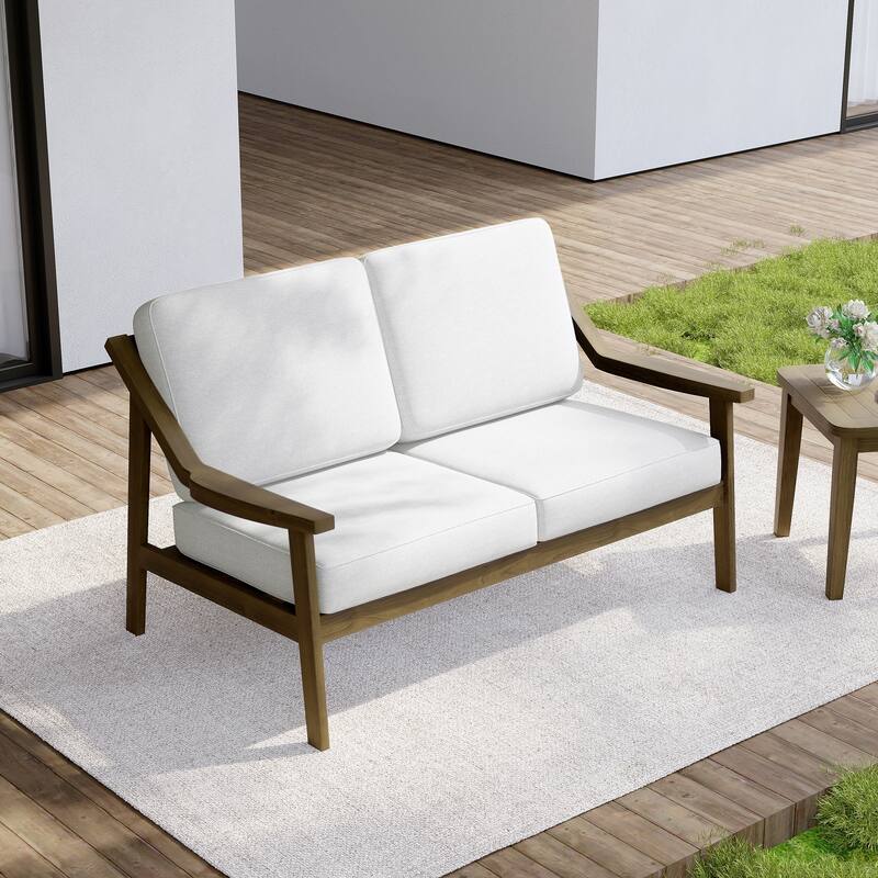 Outdoor Wood Teak Patio 2 Seater Loveseat with Cushion