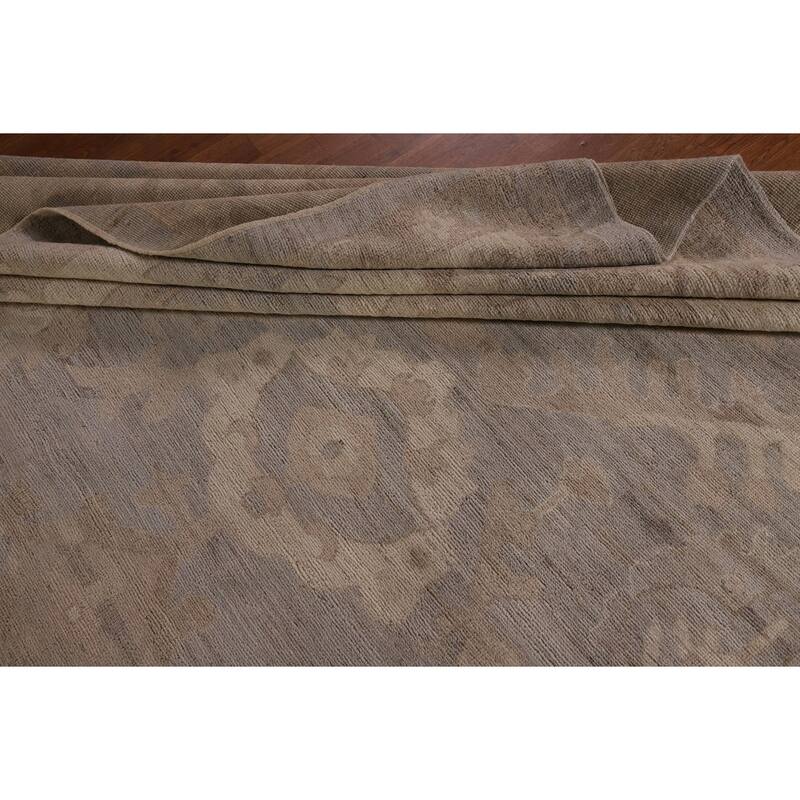 Gray Oushak Vegetable Dye Large Area Rug Handmade Wool Carpet - 10'4" x 13'10"