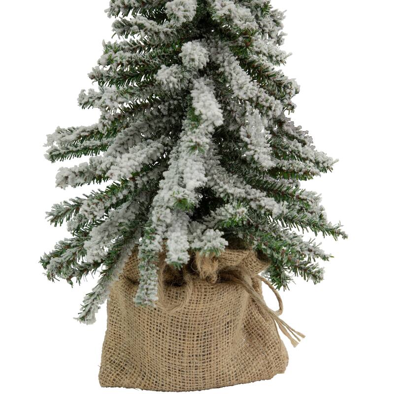 15" Potted Flocked Downswept Mini Village Pine Medium Artificial Tree - 1 Foot