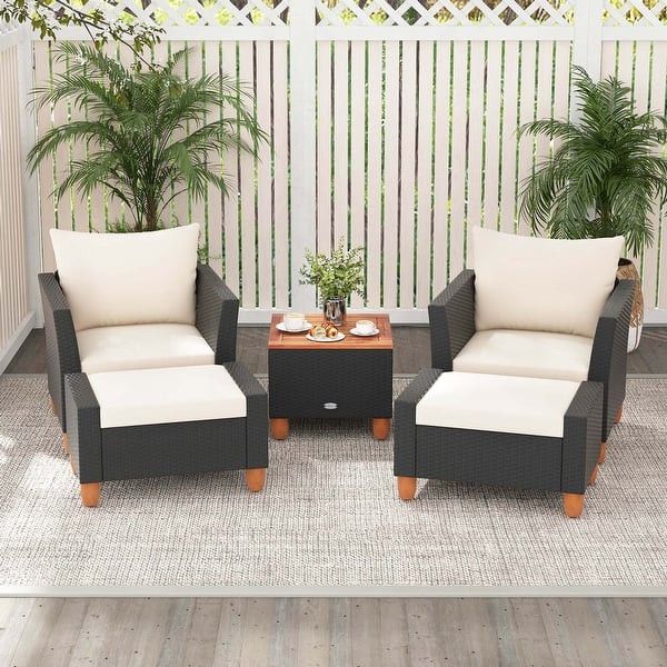 slide 2 of 11, Costway 5 PCS Patio Furniture Set with Storage Table Ottomans Soft - See Details Black+White - See Details