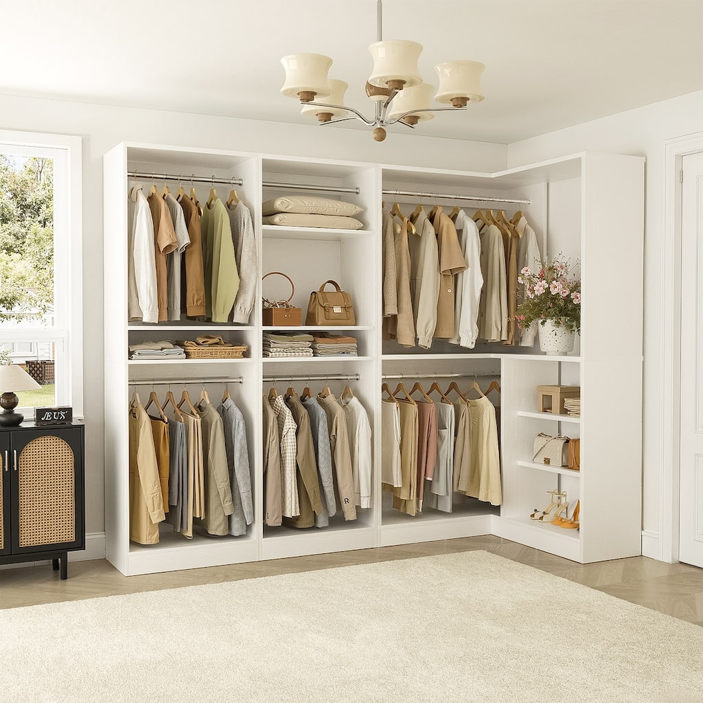 Image showcasing Cimly Set of 4/ 5 Modular Closet System with Drawers and Mirror, Corner ...