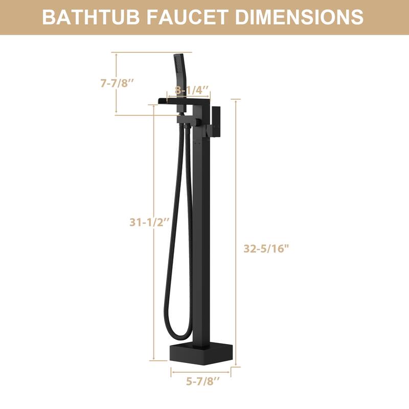 Freestanding Bathtub Faucet Waterfall Tub Filler Brushed Nickel Floor Mount Brass Bathroom Faucets with Hand Shower