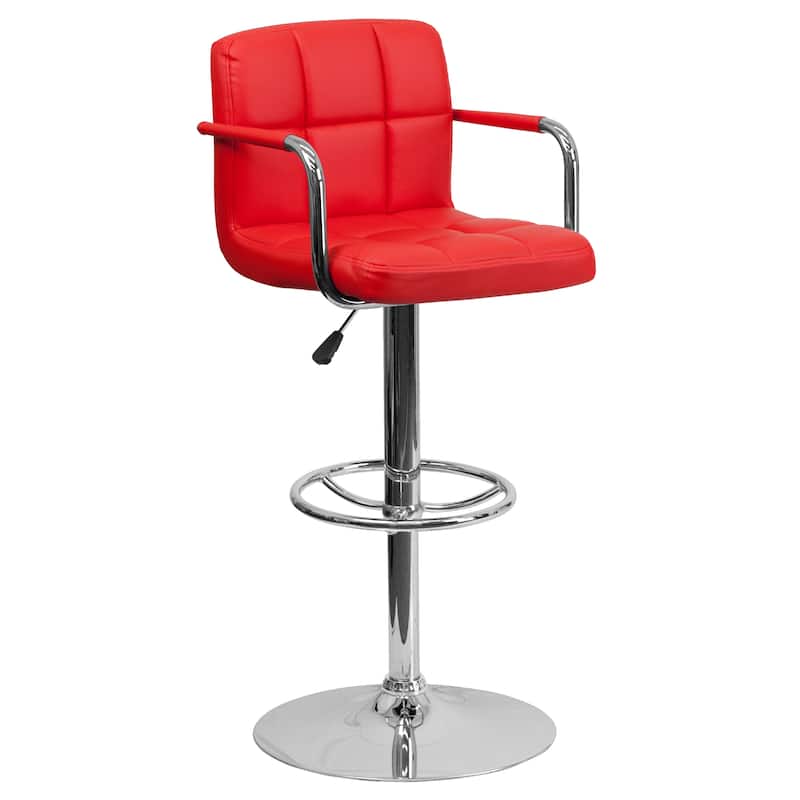 Quilted Vinyl Adjustable Height Barstool with Arms and Chrome Base - 20"W x 18"D x 36.75" - 45.25"H