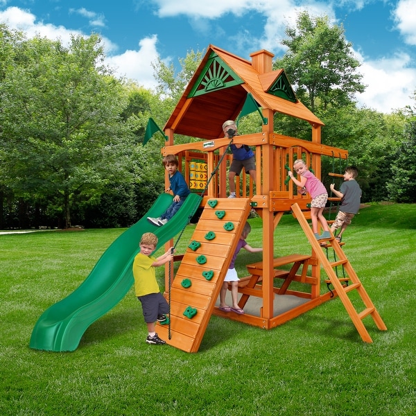 Gorilla Playsets Five Star II Wood Swing Set with Rock Wall Redwood Bed Bath & Beyond 22851120