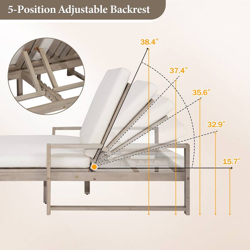 Outdoor Double Chaise Lounge Chair with Dual 5-Position Backrests by Leisure Zone