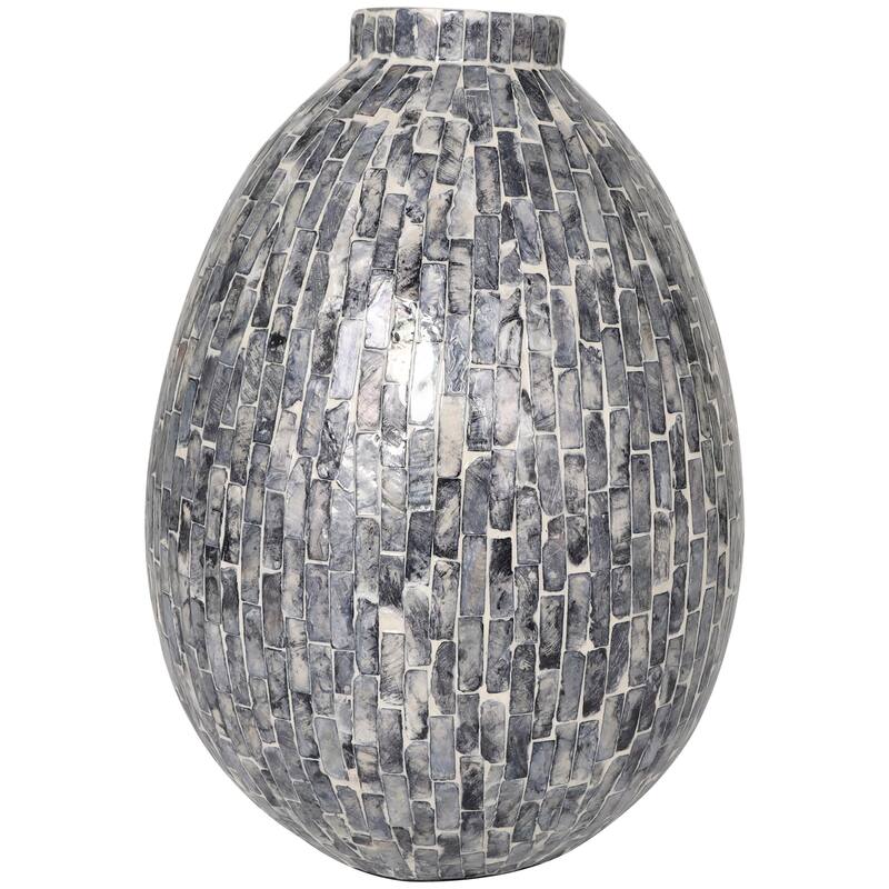 Gray Mother of Pearl Shell Handmade Mosaic Inspired Decorative Vase