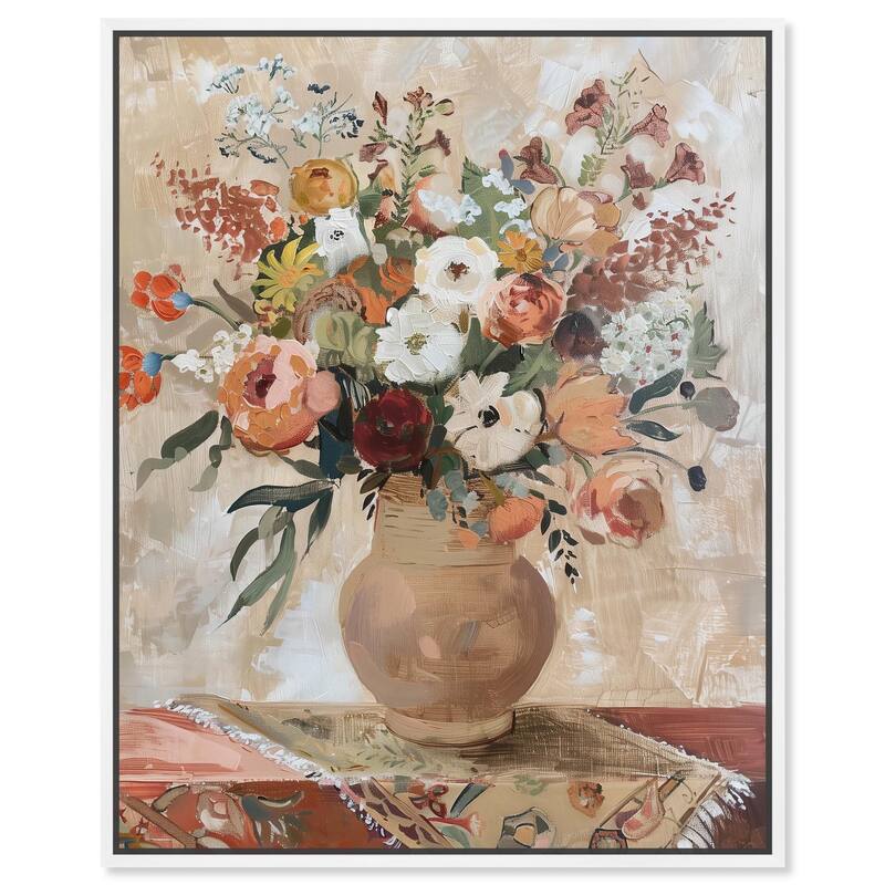 Clay Vase and Flowers Canvas by Art Remedy - 36" x 45" - White