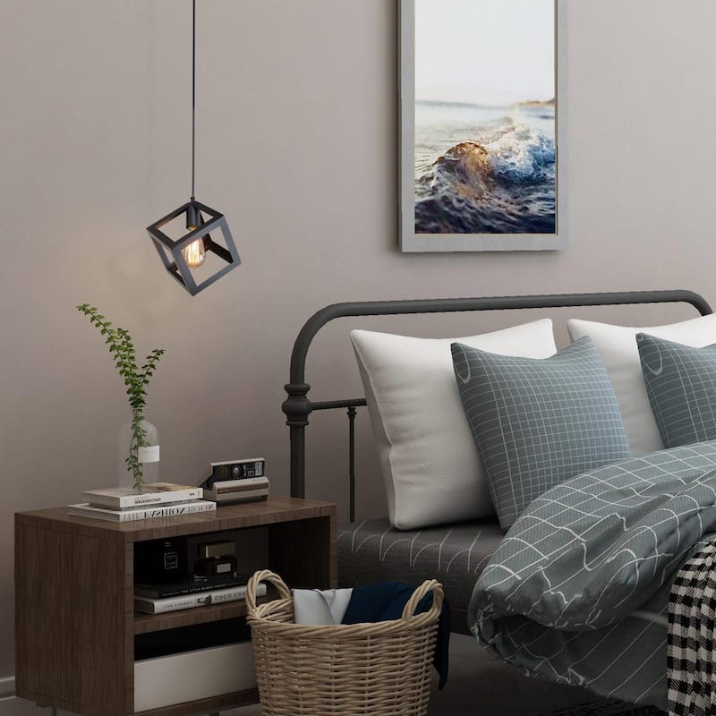Modern Industrial 1-Light Black Square Pendant Lights for Kitchen Island - D6.3"xH10.2"