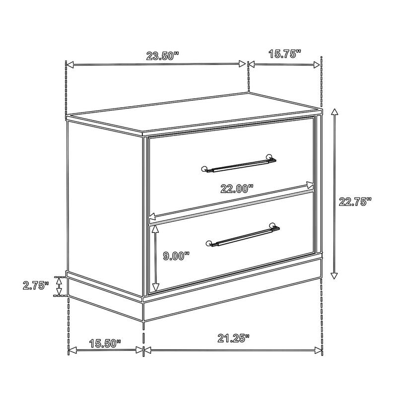 Fene Nightstand, 2 Storage Drawers with Nickel Handles, 24 Inch Gray