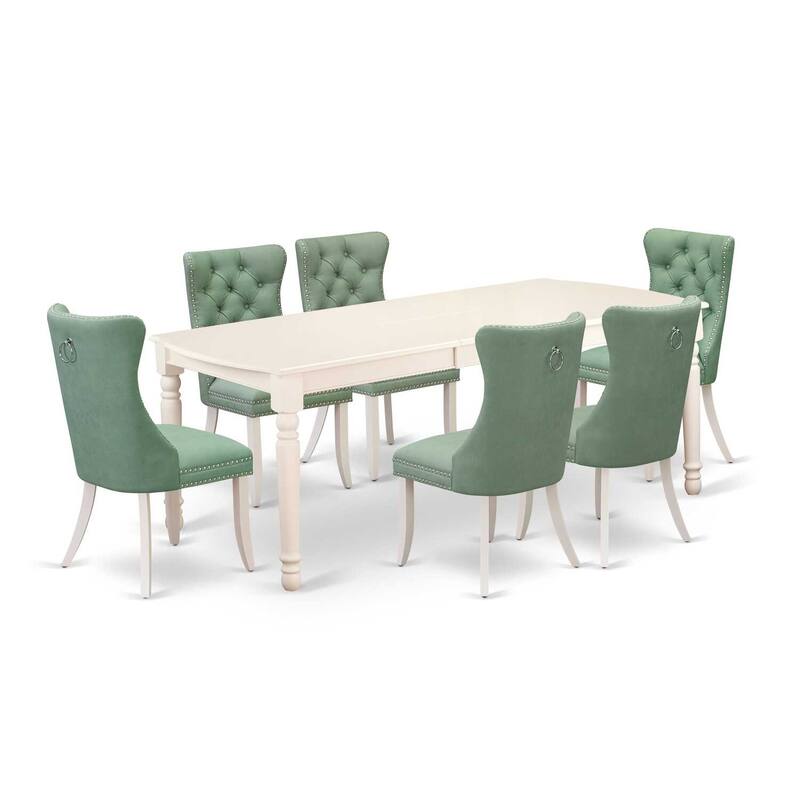 Coastal Dining Room Set - 7 Piece Table & Chair Set - Linen White Finish