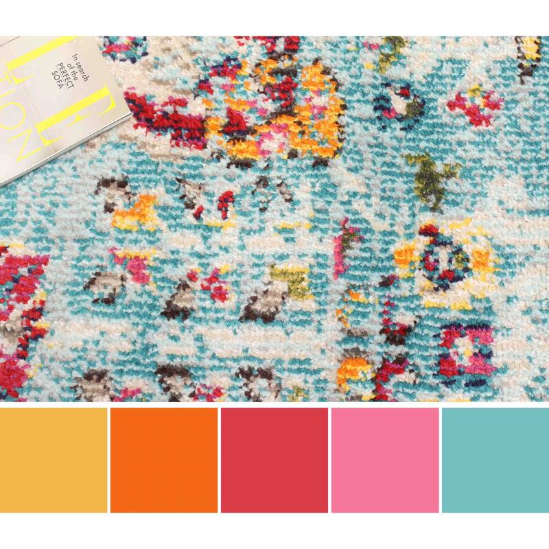 ECARPETGALLERY Machine Made Jasmine Blue Area Rug