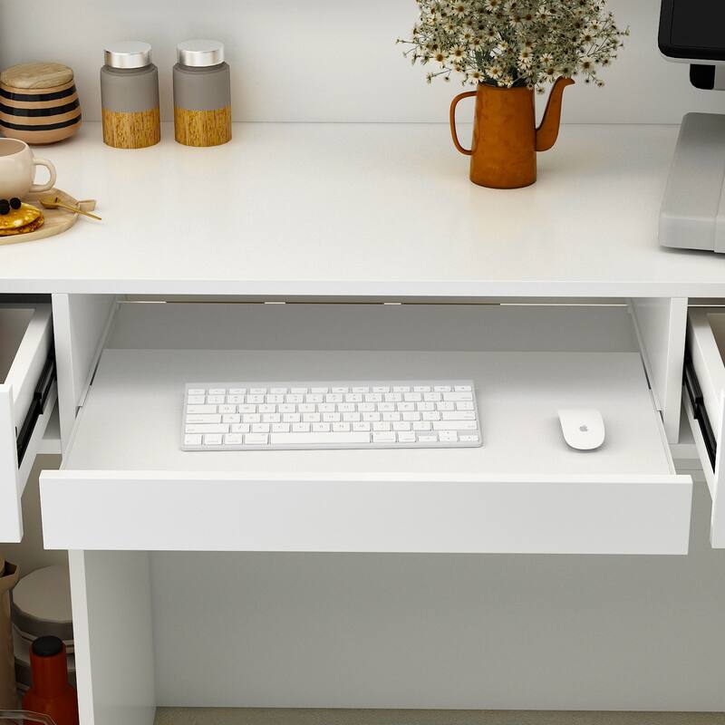 Timechee Reception Desk Executive Desk with Decor Light, White