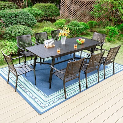 7/9-Piece Patio E-coating Dining Set of 6/8 Stackable Chairs & 1 Extendable Metal Table