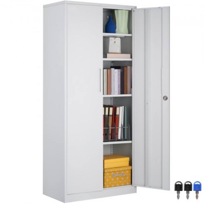 75 Inch Locking Metal Storage Cabinet with 4 Adjustable Shelves and 2 Magnetic Doors